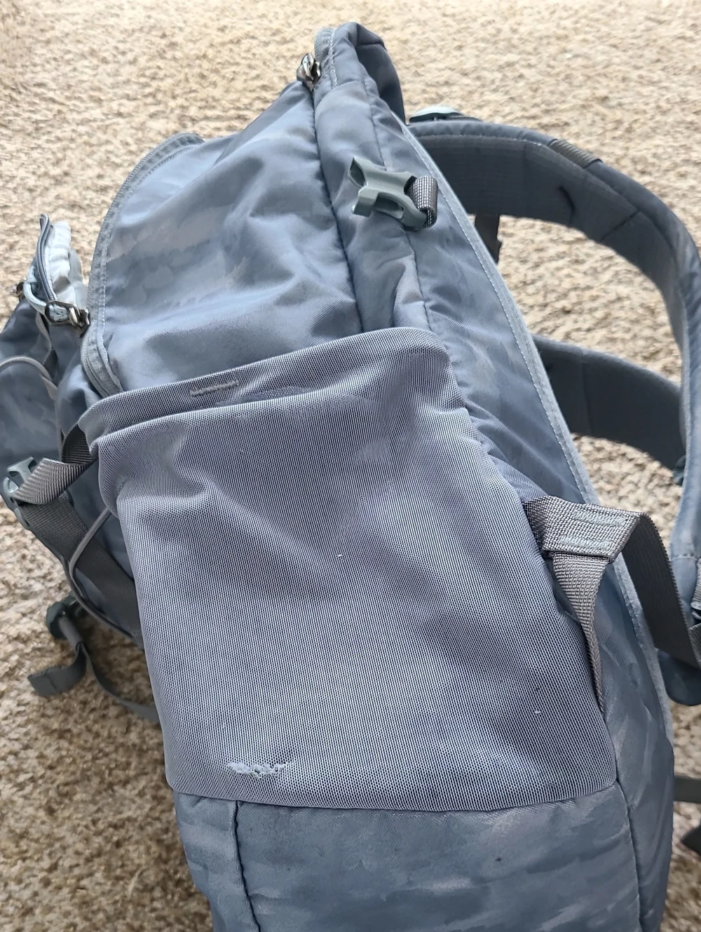 Patagonia Light Blue Camouflage Men's Backpack with Bungee Front